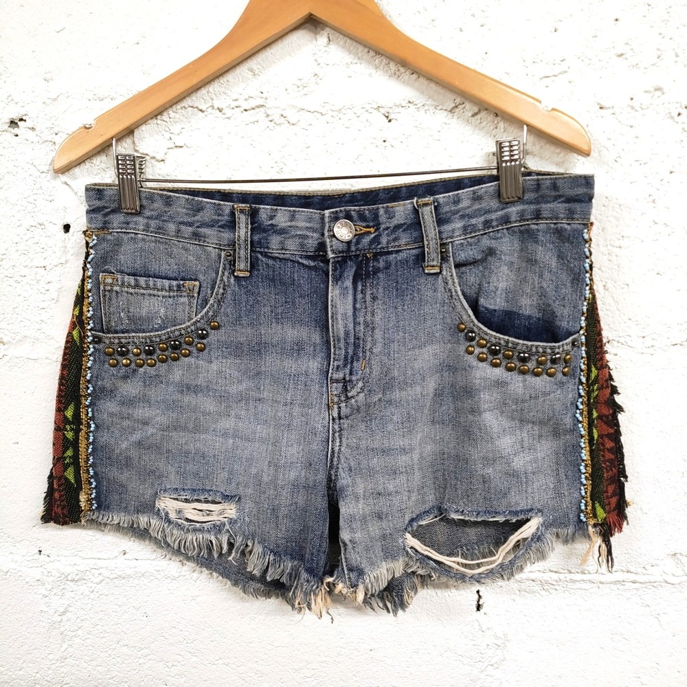 BDG Urban Outfitters Freja Jean Shorts 29 Womens Studded Embroidered Festival